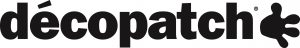 Schwarzes Logo mit Text „décopatch“. Rechts Hand im spritzerartigen Design.
